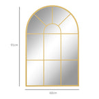 Arched Wall Mirror in Glass and Gold Metal with a Modern Style, 91x2x60 cm