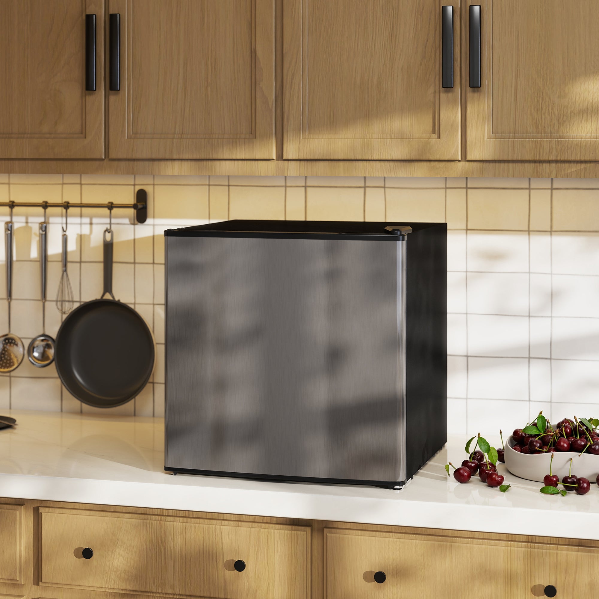 46L Mini Refrigerator with Ice Cube Tray, Reversible Door, Adjustable Temperature, Silver