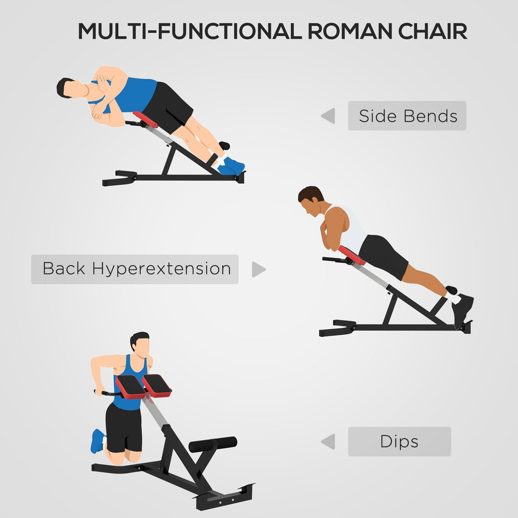 SportNow Roman chair at adjustable height with thick padding, in steel and PU, 126x70x67-84 cm, black - Borgè