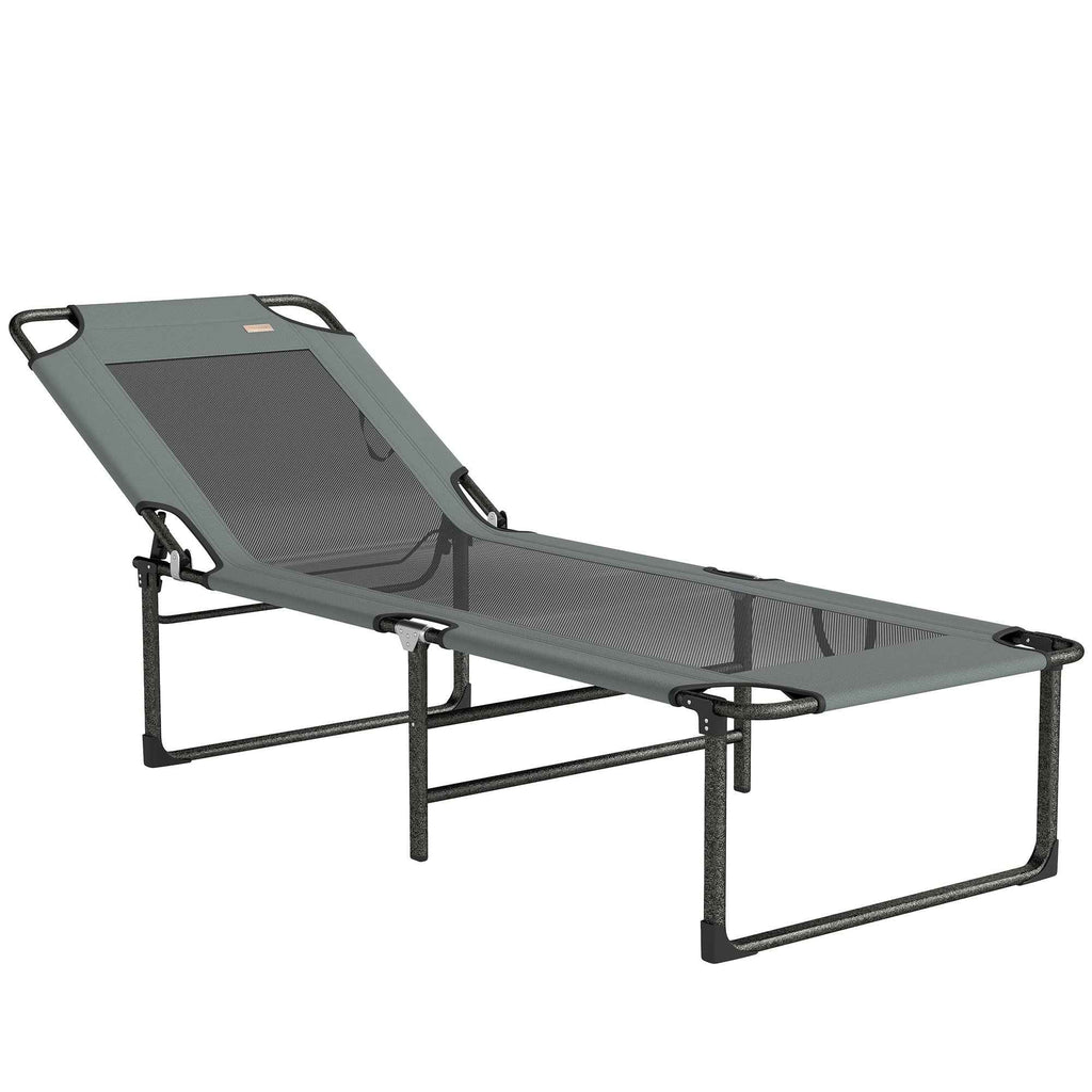 Outsunny 4-Position Reclining Outdoor Lounger, Folding Chair with Handle, Grey.