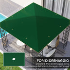 3x3m 600D Oxford Fabric Garden Gazebo Cover with Drainage Holes, Green