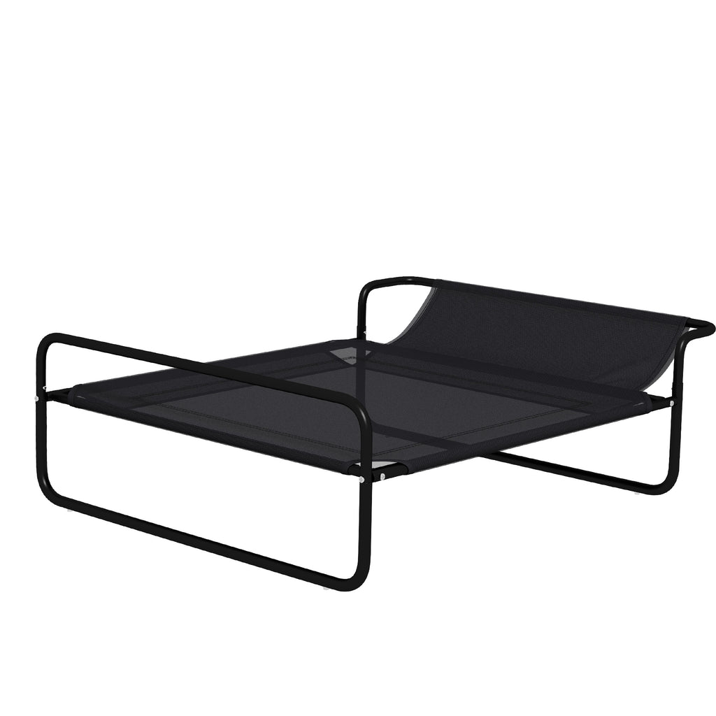 PawHut Raised Outdoor Dog Bed with Headrest for Small and Medium Dogs, 91 x 69 x 29 cm, Black