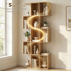 5-Tier S-Shaped Bookcase with 15 Shelves, Wooden, 80x24x200 cm, Oak Color