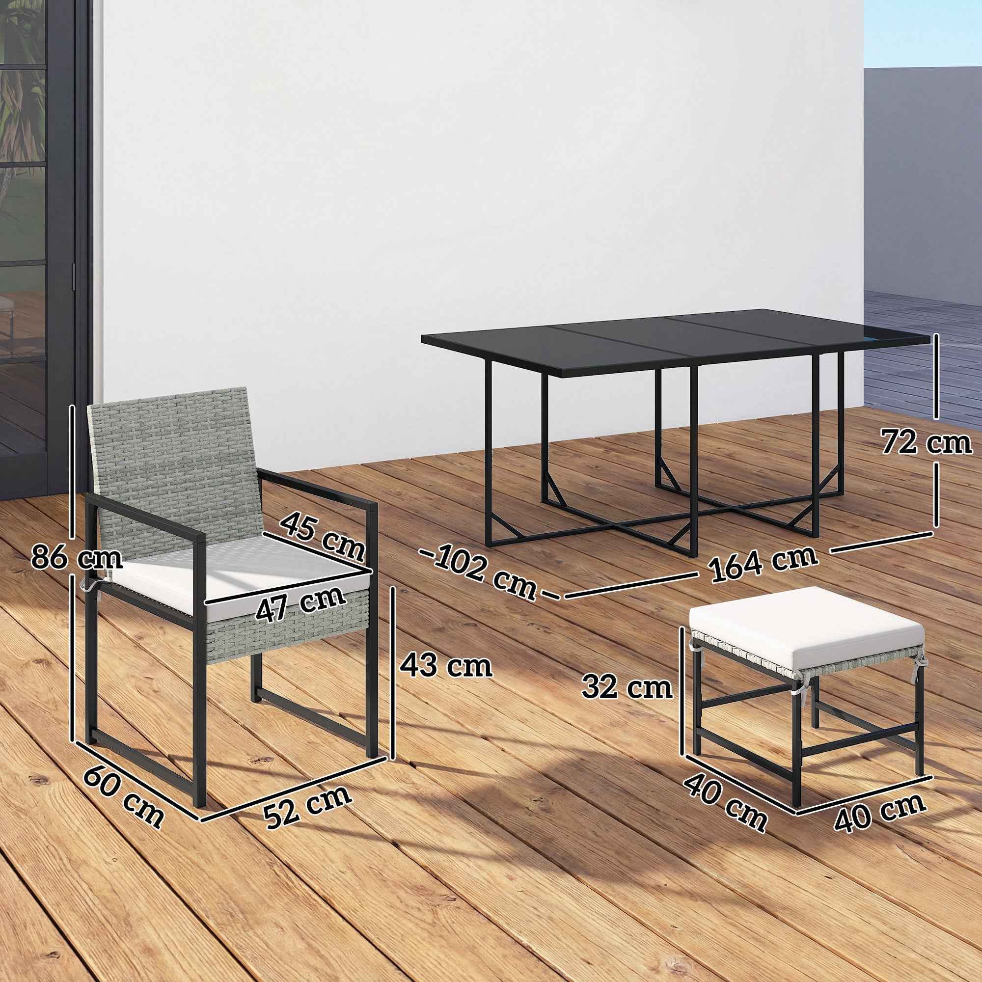 Outsunny 11-Piece Patio Dining Set, Outdoor Furniture with 6 Armchairs, 4 Ottomans, Grey