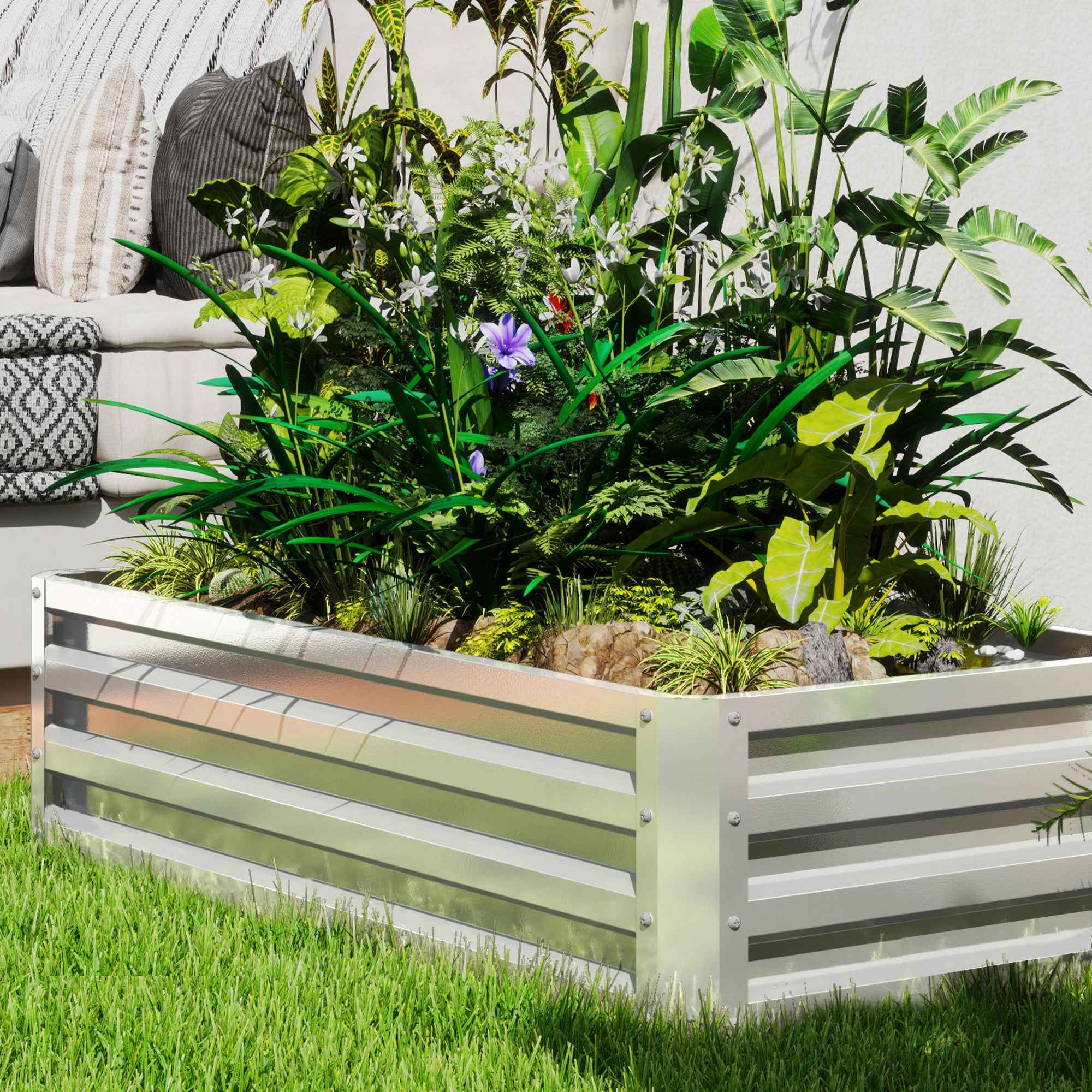 Outsunny Open Bottom Raised Garden Bed with Galvanized Steel Lining, 120x60x30.5 cm, Silver