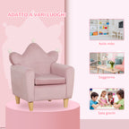 Pink Velvet Fabric Children's Armchair with Crown Backrest, 50.2 x 41.9 x 57.8 cm