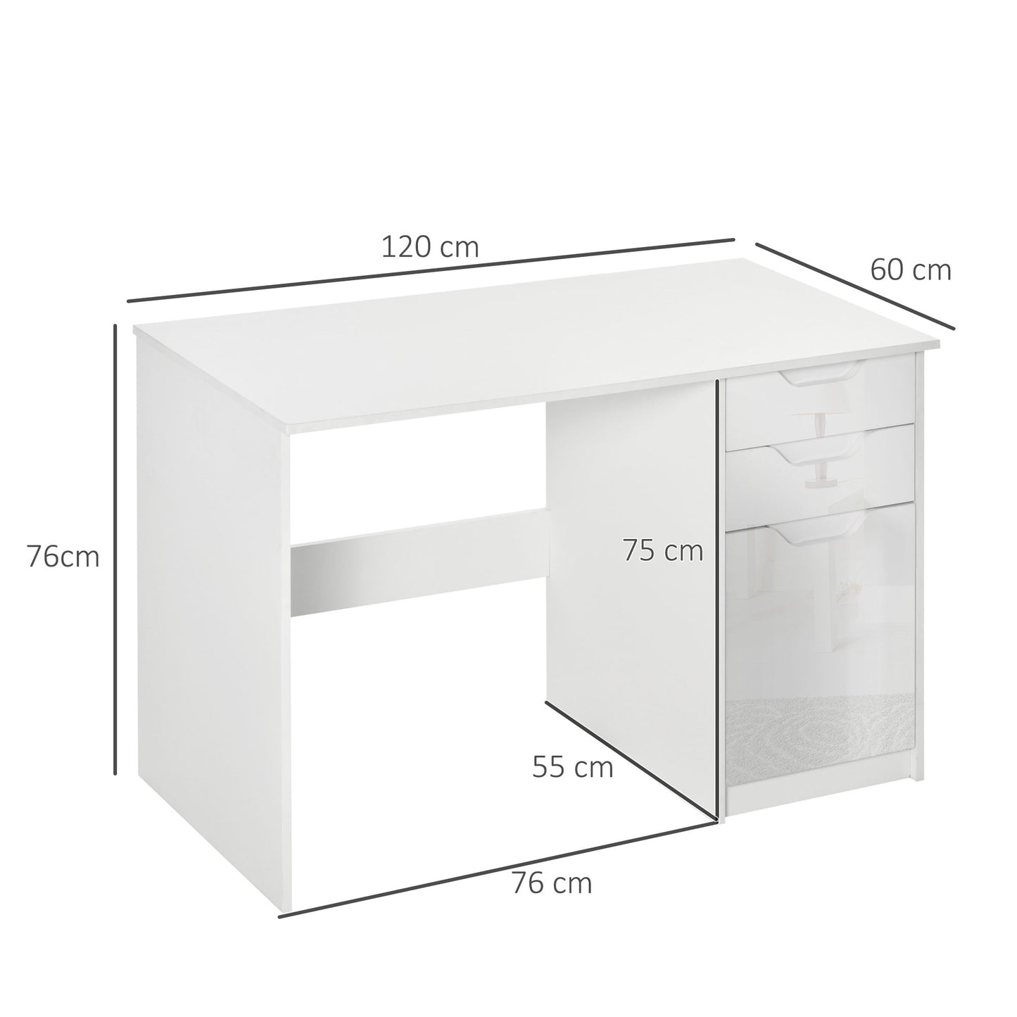 HOMCOM Modern Desk for Bedroom and Office in Wood with Drawers and Cabinet, 120x60x76cm