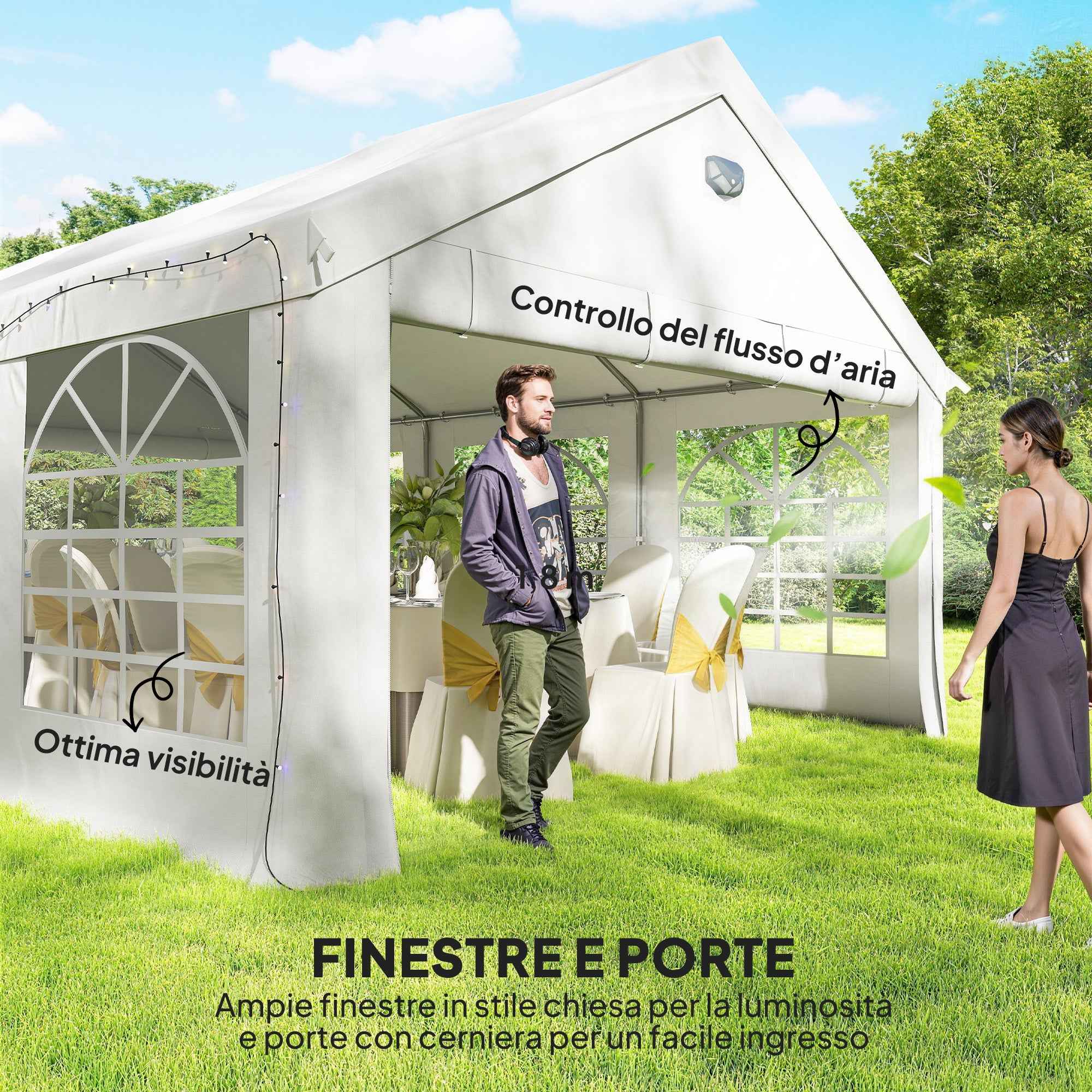 Outsunny 4x6m Party Tent with Windows and 4 Removable Side Walls, Steel and PE, White