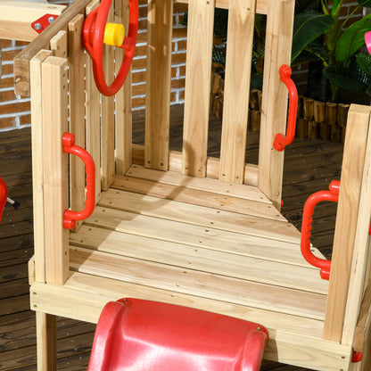 Outsunny set with slide and garden swing for children age 18-48 months, in wood and plastic, red - Borgè