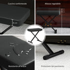 Piano Stool Foldable and Adjustable to 4 Heights, in PU Leather, Foam and Metal, 60x32x53-63 cm, Black