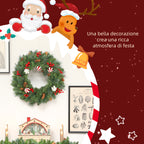 60cm Christmas Wreath with 146 Snow-Covered Branches, Pine Cones, Berries and Baubles, Green