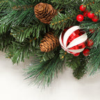 60cm Christmas Wreath with 146 Snow-Covered Branches, Pine Cones, Berries and Baubles, Green