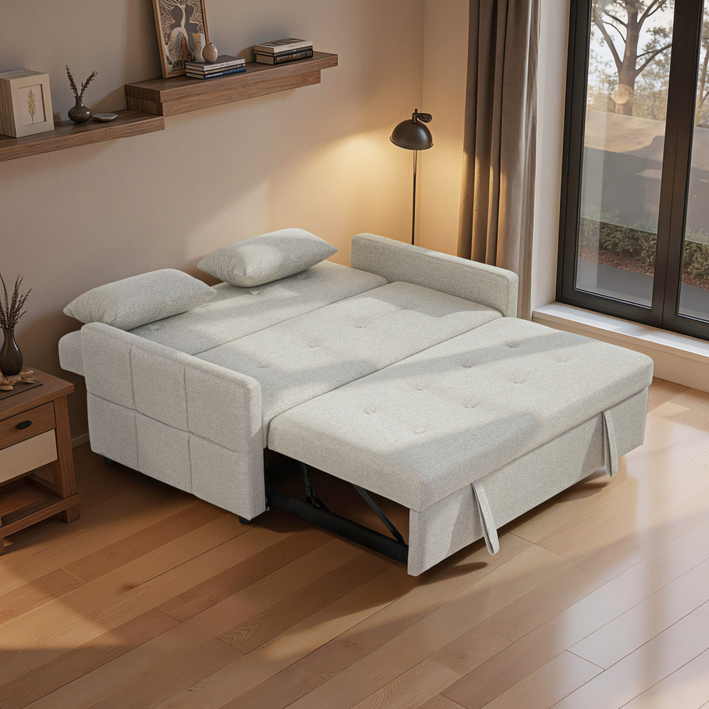 2-Seater Sofa Bed with 2 Fabric Cushions, Light Brown