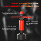 HOMCOM Height Adjustable Punching Bag with Punching Ball and Fillable Base, 88x48x155-205 cm, Red and Black - Borgè