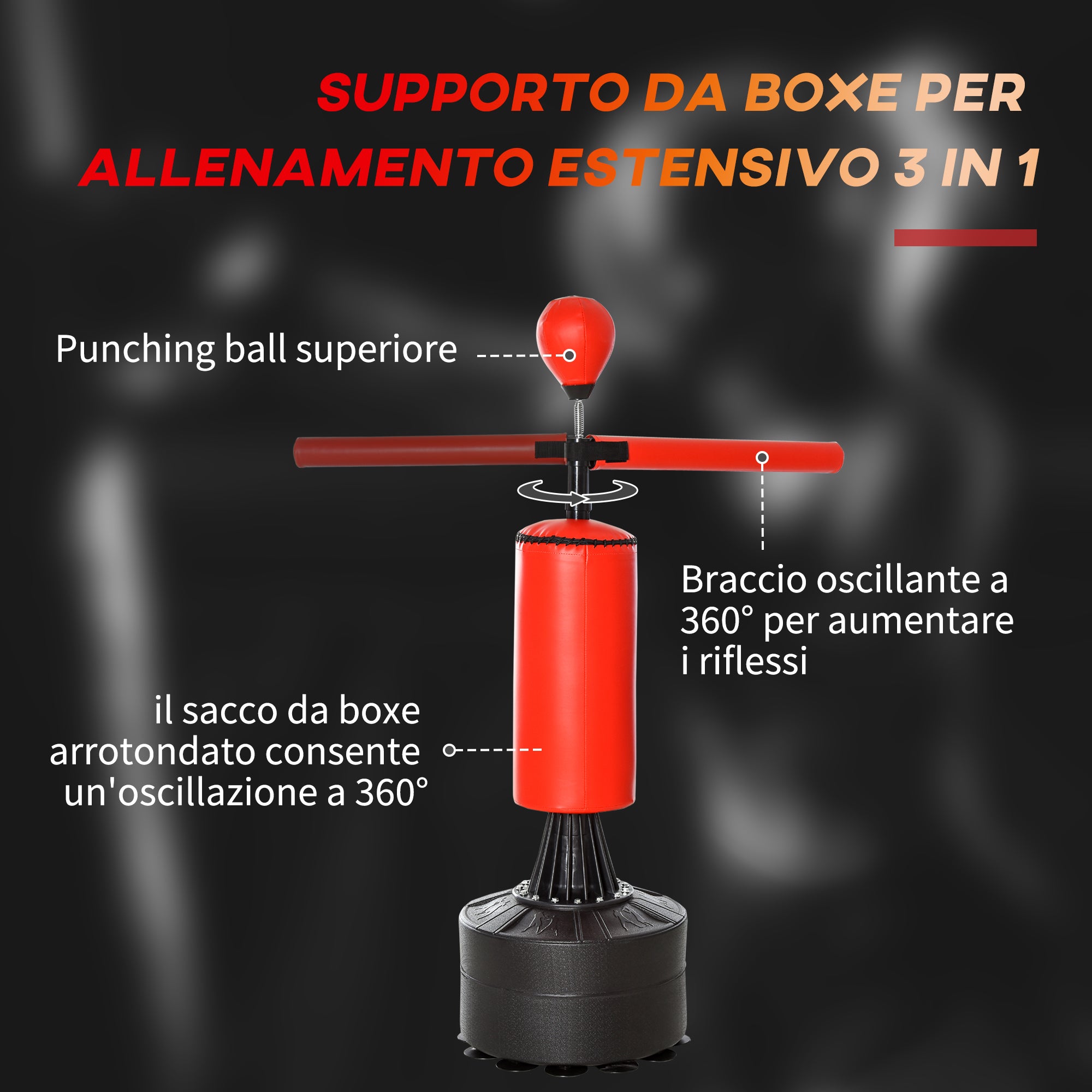 HOMCOM Height Adjustable Punching Bag with Punching Ball and Fillable Base, 88x48x155-205 cm, Red and Black - Borgè