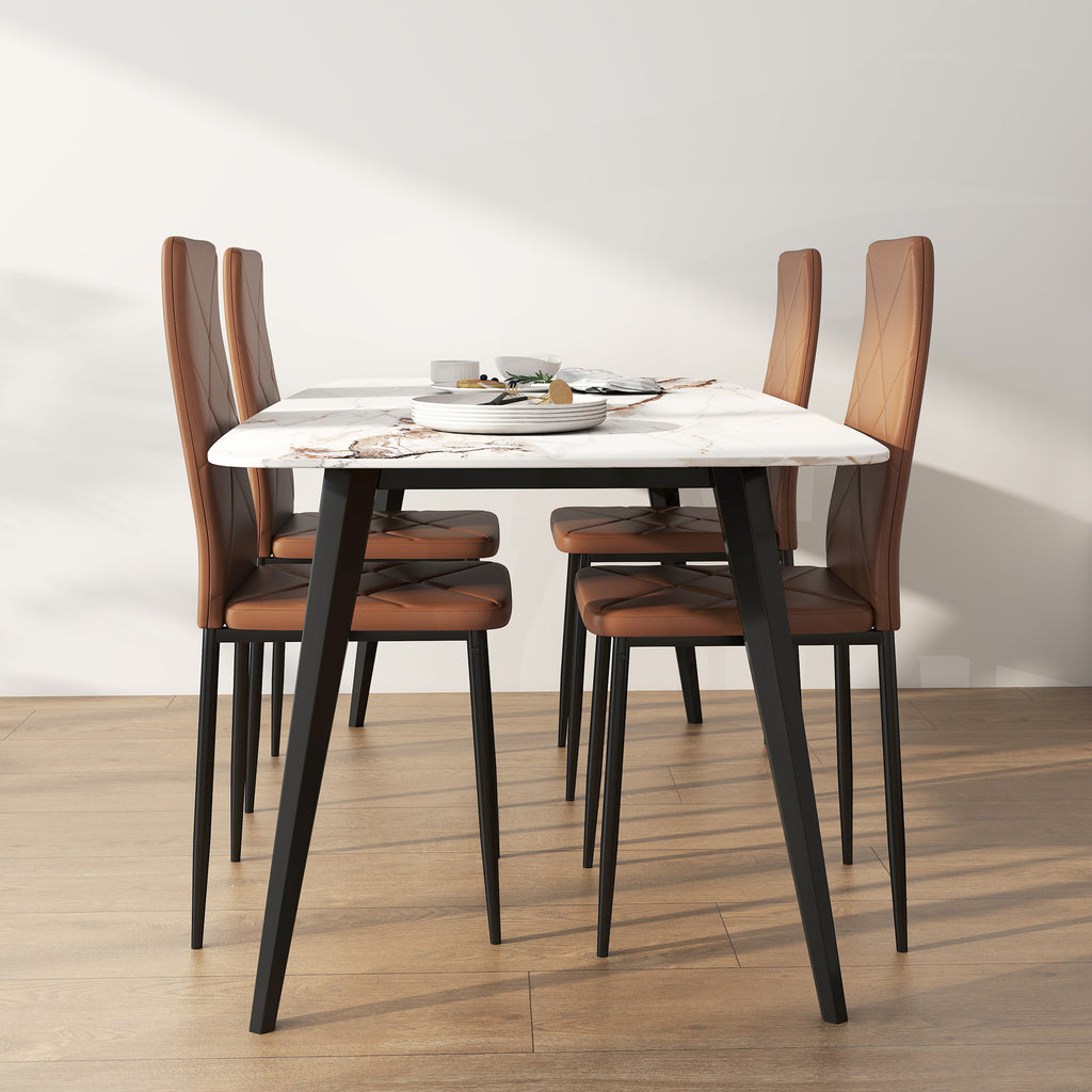 Set of 4 Modern High-Back Dining Chairs in Faux Leather and Steel, 41x50x97 cm, Brown