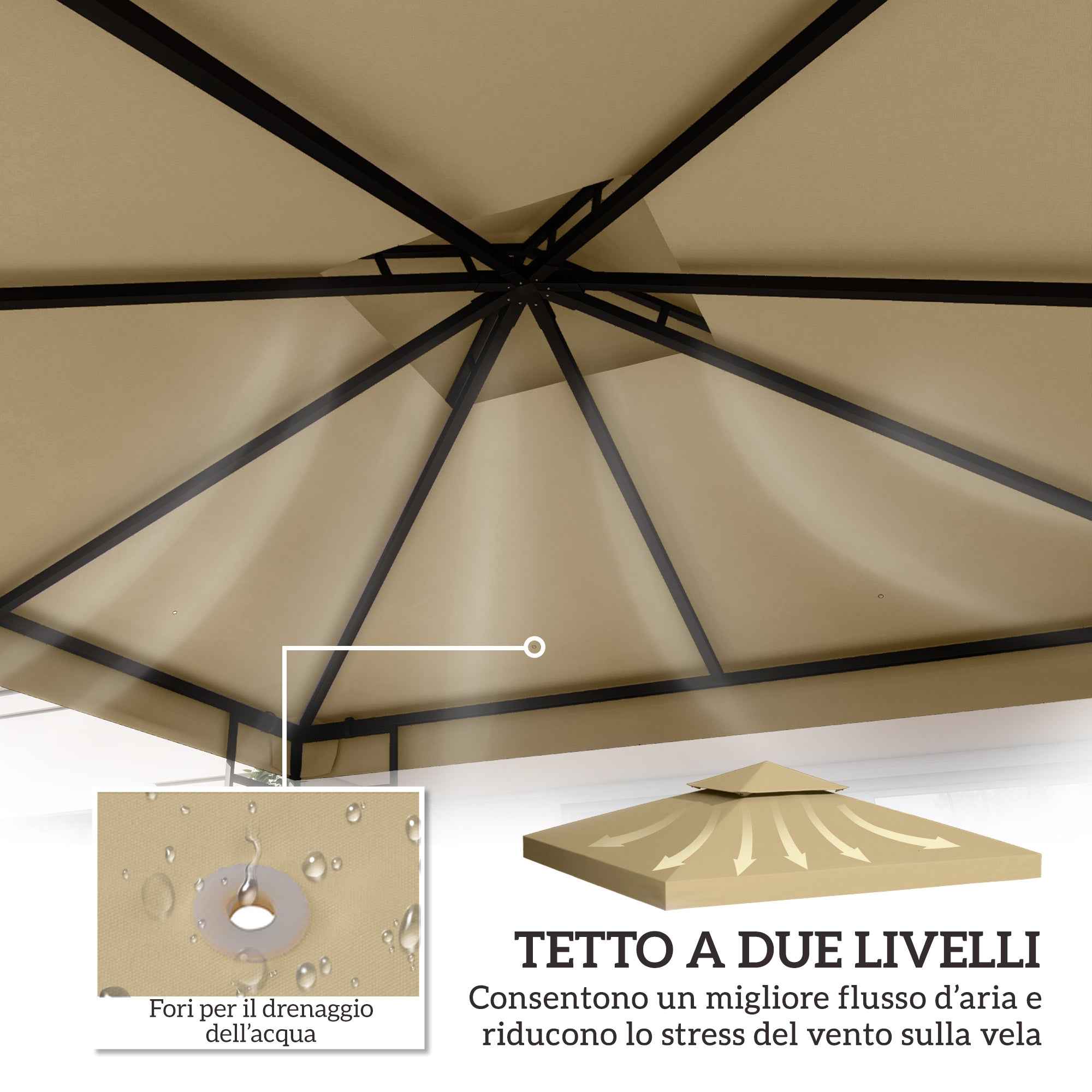 Outsunny 3x3m 2-Tier UV Resistant Replacement Gazebo Roof, Beige