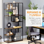 Industrial Style 7-Tier Wood and Steel Bookcase, 83x34x180 cm, Brown