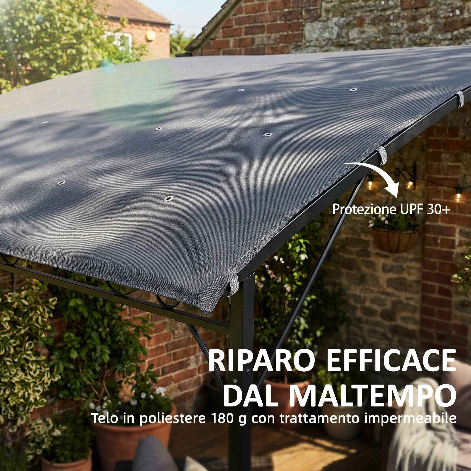 Outsunny Gazebo Pergola with 16 Drainage Holes, Metal and Polyester, 3.8x2.8m, Grey