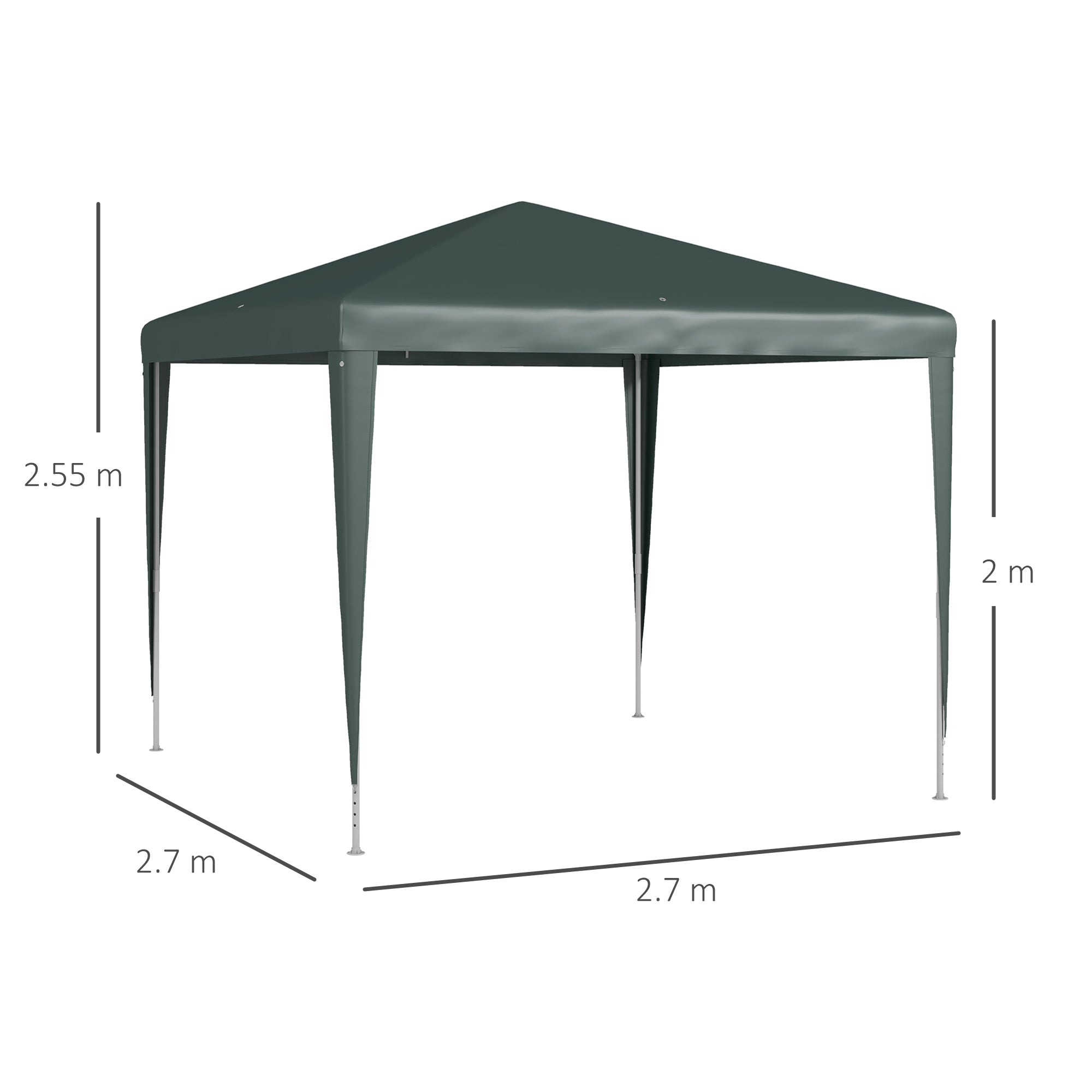 Outsunny Garden Gazebo 2.7x2.7 m with Pegs and Ropes, Steel Frame and PE Coating, Dark Green