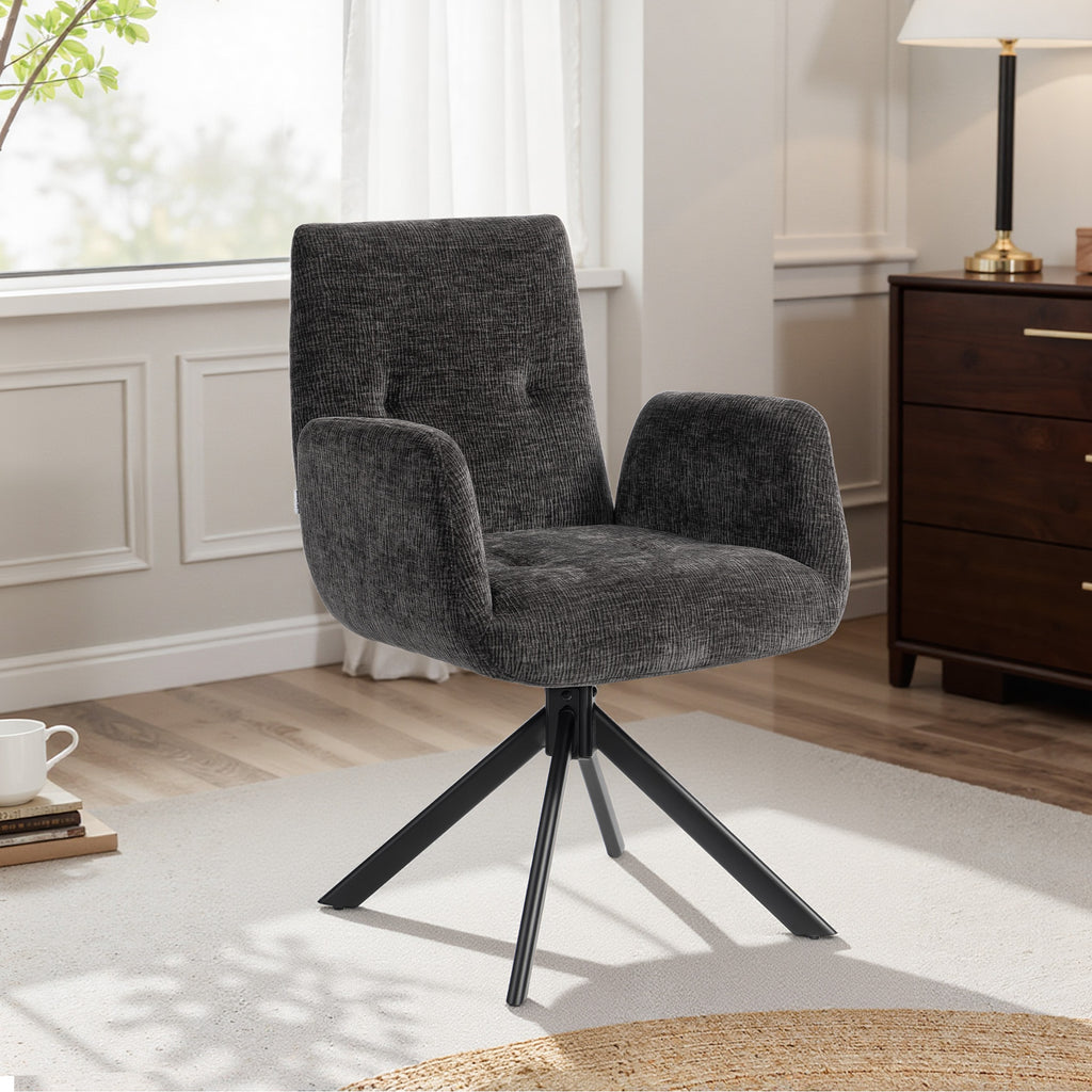HOMCOM Swivel Bedroom Chair in Linen-Effect Fabric or Angled Steel Legs, Black