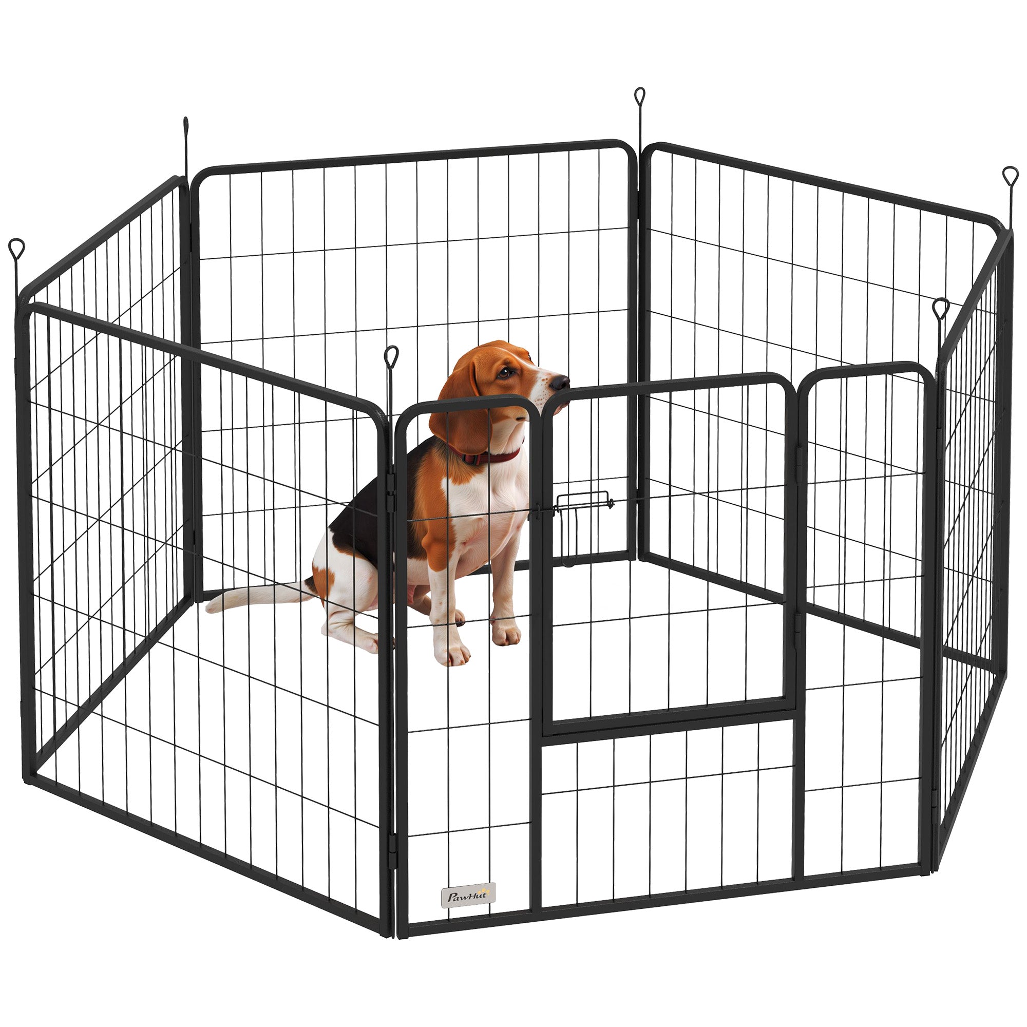 6-Panel Modular Folding Dog Run with Steel Door, Height 80 cm, Black