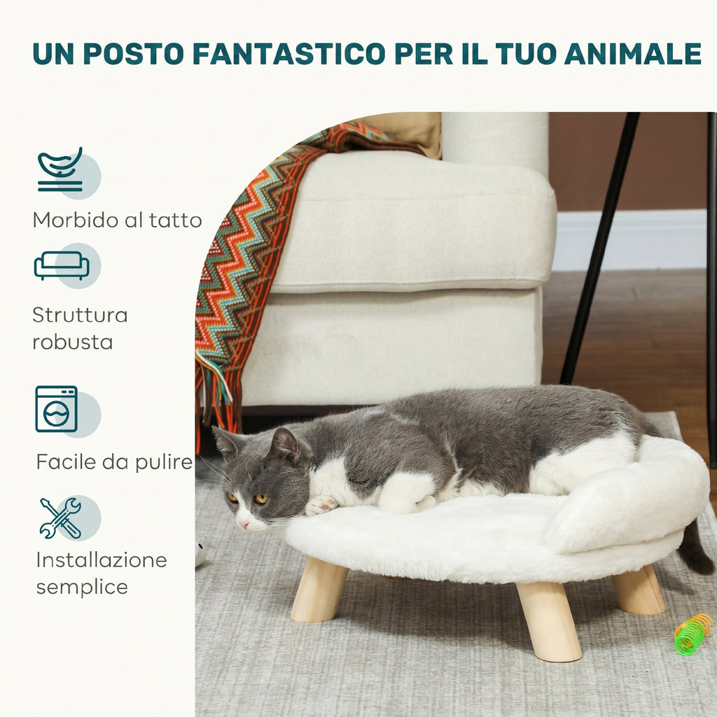 PawHut Plush Dog and Cat Sofa Bed with Removable Backrest, 47x40x20 cm, Cream