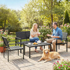 Outsunny 4-Piece Garden Lounge Set with Coffee Table, 2-Seater Sofa, and 2 Chairs, in HDPE and Black Metal