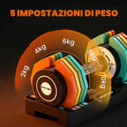 SPORTNOW Adjustable and Non-Slip Dumbbell Set 2-10 kg with Base, Steel, 29.5x13.6x13.6 cm, Multicolor
