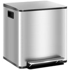 15L 2-Section Pedal Bin with Silent Lid, Stainless Steel and PP, 41.8 x 36.7 x 44 cm