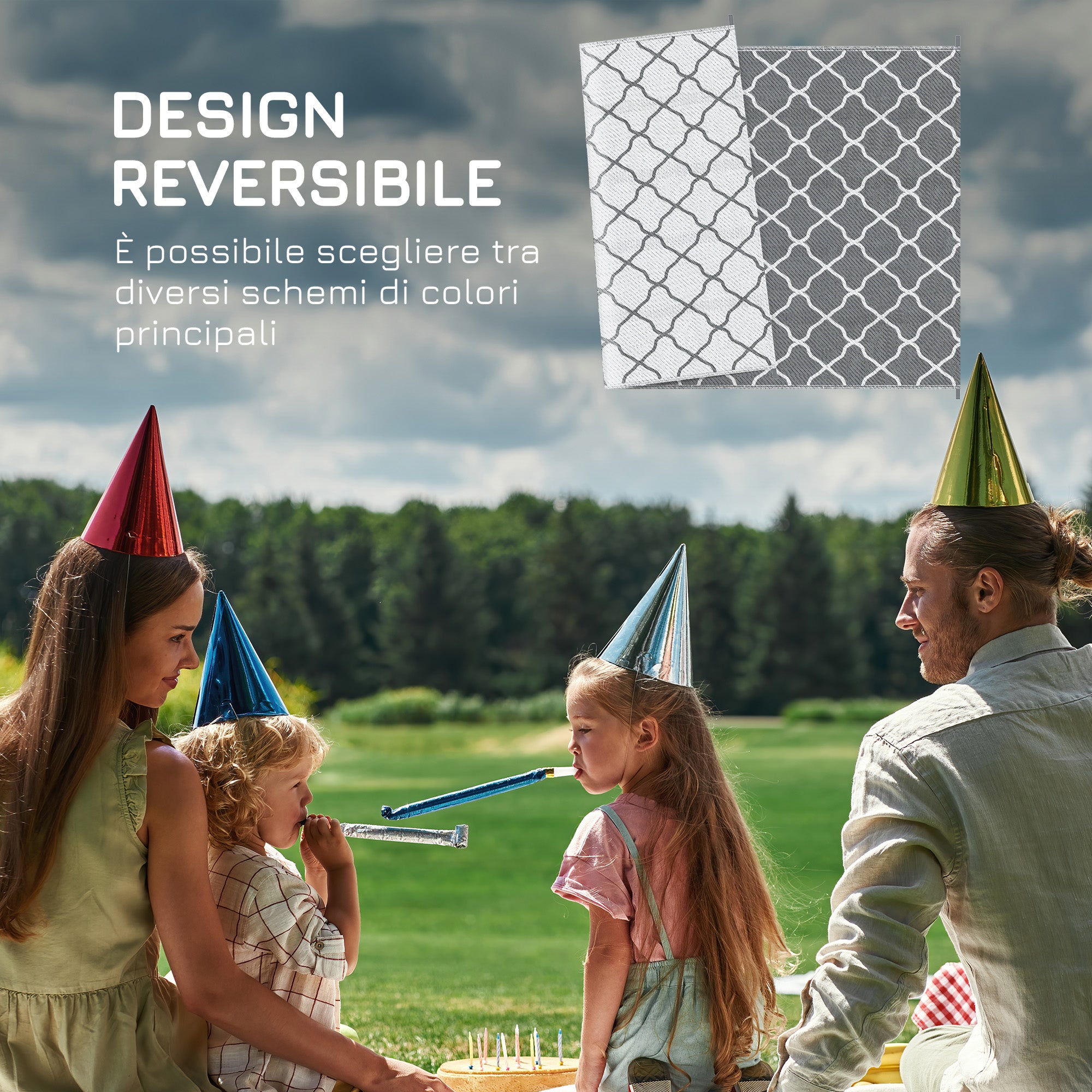 Foldable Reversible Outdoor Rug with Carry Bag, 182x274 cm Light Grey