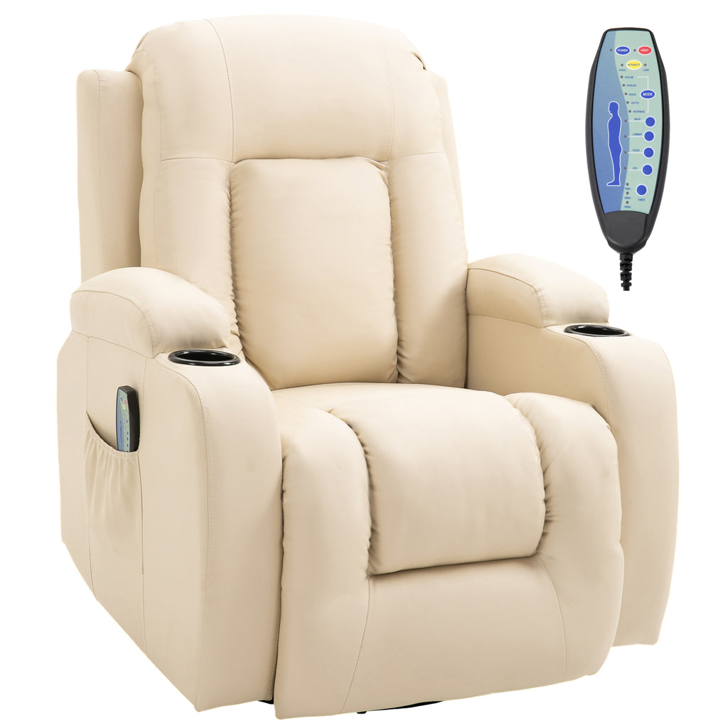 8-Point Reclining Massage Chair with Cup Holder and Remote Control, 85x94x104 cm, Beige