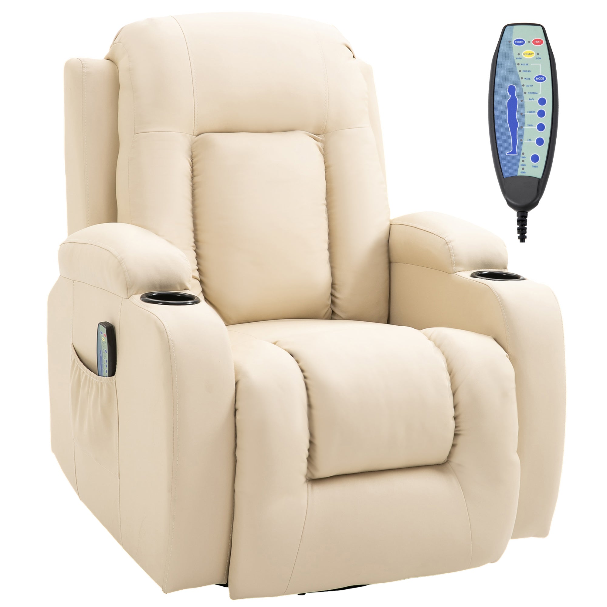 8-Point Reclining Massage Chair with Cup Holder and Remote Control, 85x94x104 cm, Beige