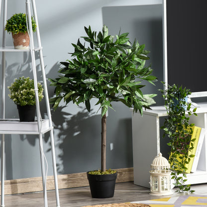 Outsunny Set of 2 Artificial Laurel Trees in Pots Height 90cm for Indoors and Outdoors