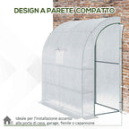 Outsunny 3-Tier Lean-To Greenhouse with Roll-Up Doors and Windows, PE and Steel, 200x100x215 cm, Green and White