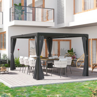 Pergola Gazebo with Retractable Polyester Roof, Metal and Aluminum, 295x295x215 cm, Dark Grey