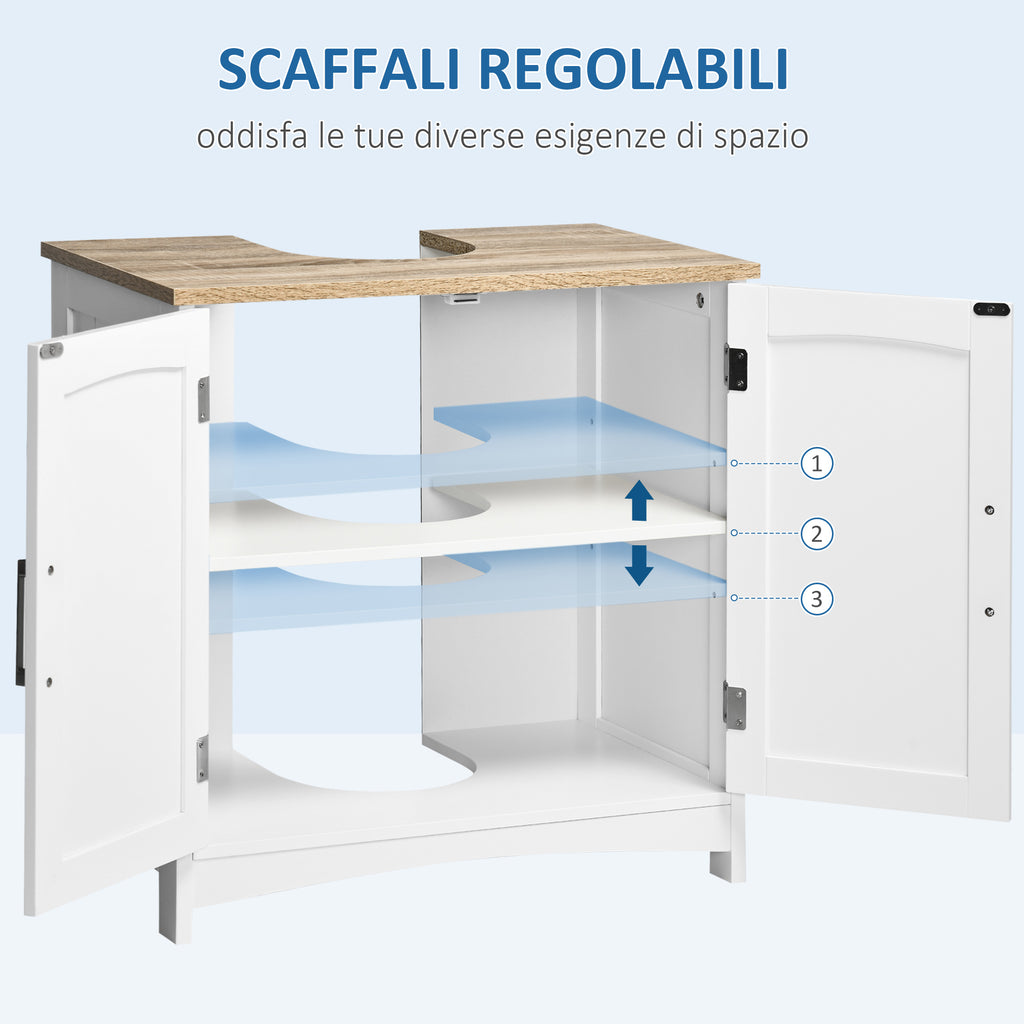 kleankin Bathroom Cabinet with 2 Doors and Adjustable Shelf, 60x33x60cm, Wood and White