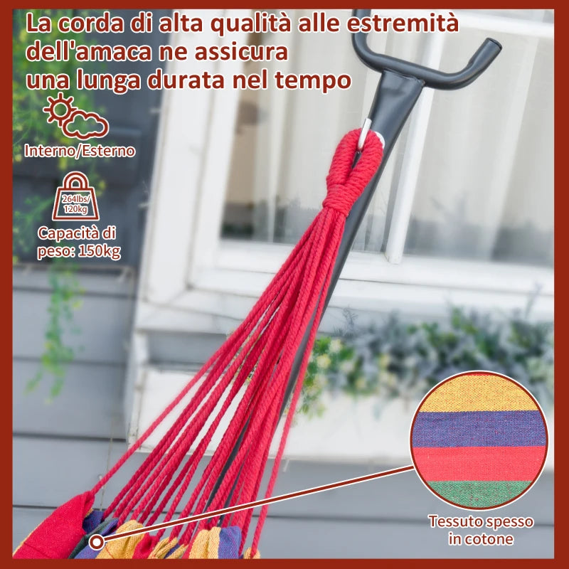 Freestanding Garden Hammock with Steel Frame and Multicolored Cotton, Carrying Case Included - Borge' Group Limited