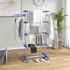 HOMCOM Vertical Drying Rack with 4 Adjustable Shelves, in Steel and Plastic, 142x55x172 cm, Blue and Silver - Borgè