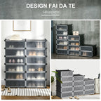 Space-Saving Modular Shoe Rack, 12 Cubes 45x35x16 cm in Steel and PP, Black and White