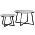 Set of 2 Outdoor Coffee Tables with Tempered Glass Top, Ø70x45 cm and Ø50x35 cm, Gray