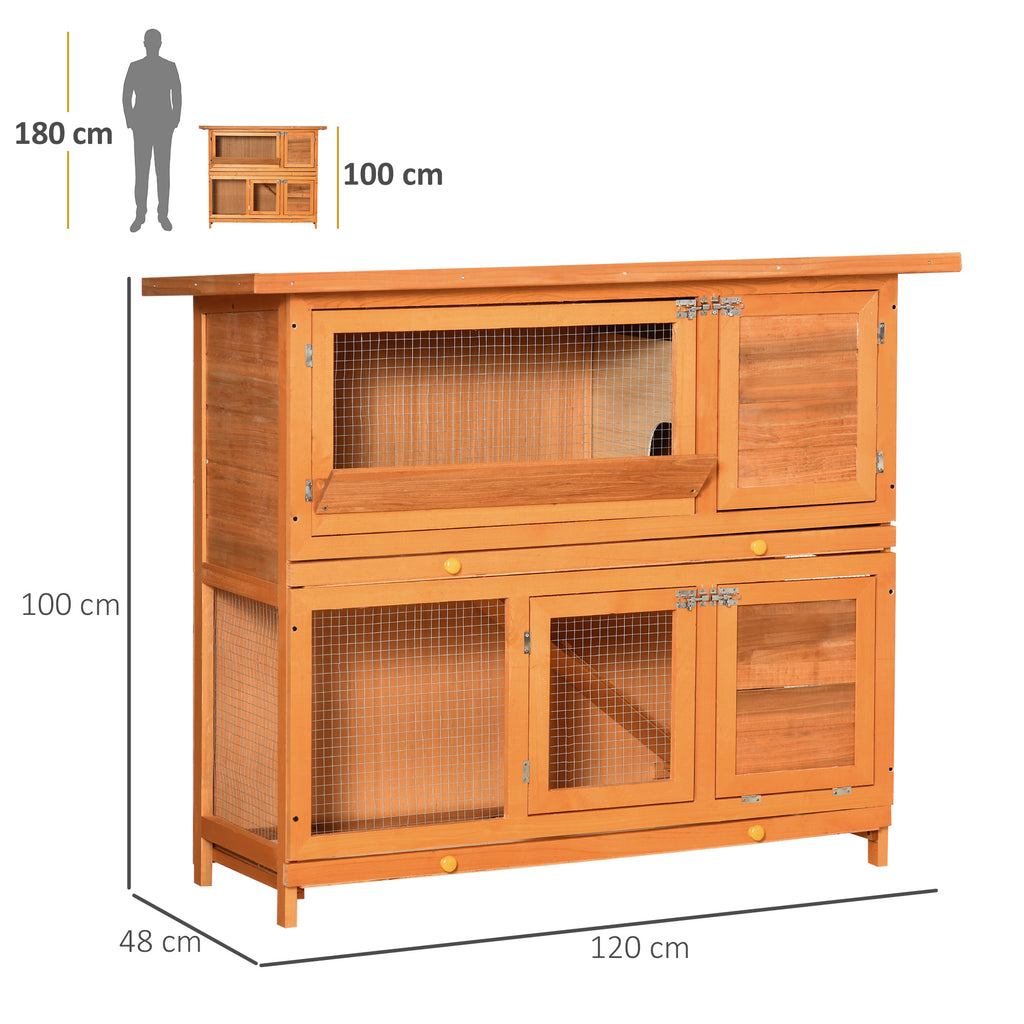 Outdoor Wooden Rabbit Hutch with House and 2-Storey Run, 122x48x100 cm