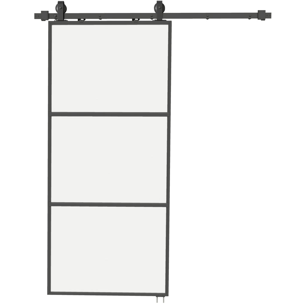 HOMCOM External Sliding Door 91.4x203.2cm in Satin Glass, Soft-close System, Industrial Style, Waterproof