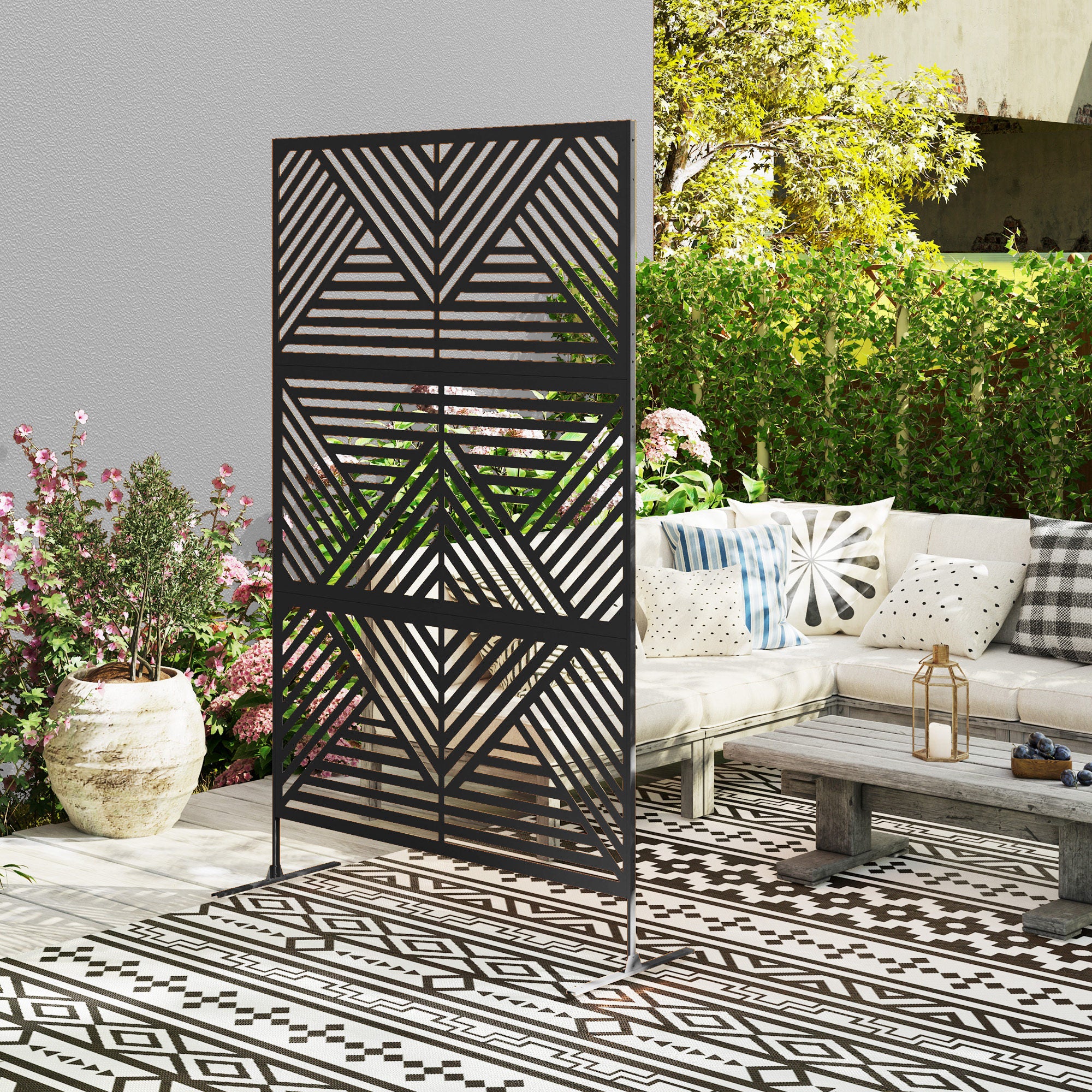 Decorative Outdoor Divider and Trellis for Climbing Plants, 122x45x198 cm, Black