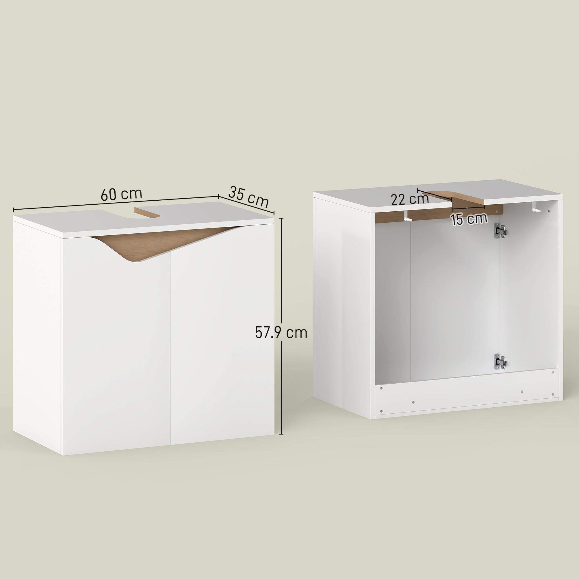 HOMCOM Under Sink Cabinet with 2 Soft-Close Doors for Pedestal-Free Sink, 60x35x57.9 cm, White