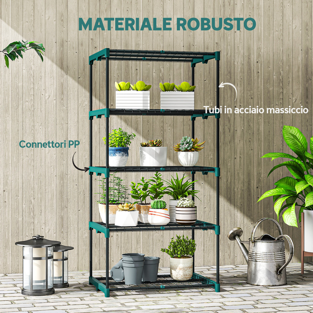 Outsunny 5-Tier Open Plant Stand in Steel and Plastic, 67x49x138 cm, Dark Green