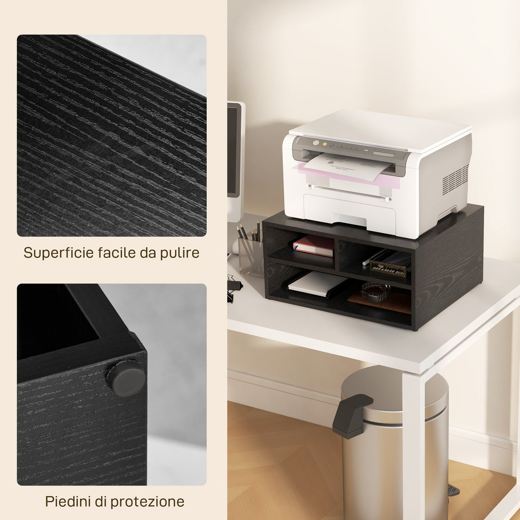 Office Printer Stand with 3 Open Shelves, 2 Levels, 47 x 40 x 22.5 cm, Black