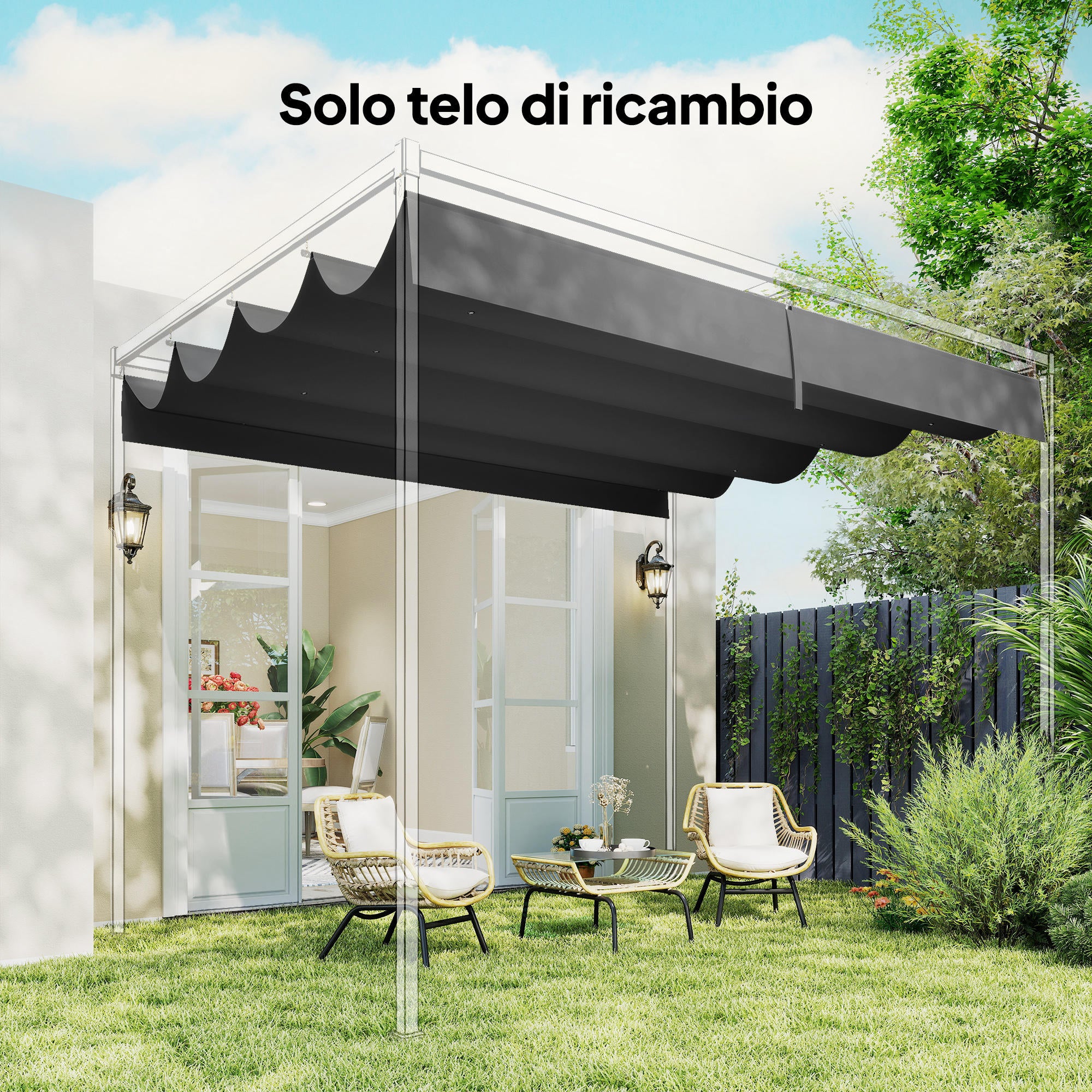 Outsunny Dark Grey Polyester Anti-UV Outdoor Pergola Cover with 8 Drainage Holes, 392x350 cm