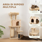 Multi-Level Cat Tree, 104 cm Tall, with House, Bed, Scratching Posts, Brush and Ball, Beige
