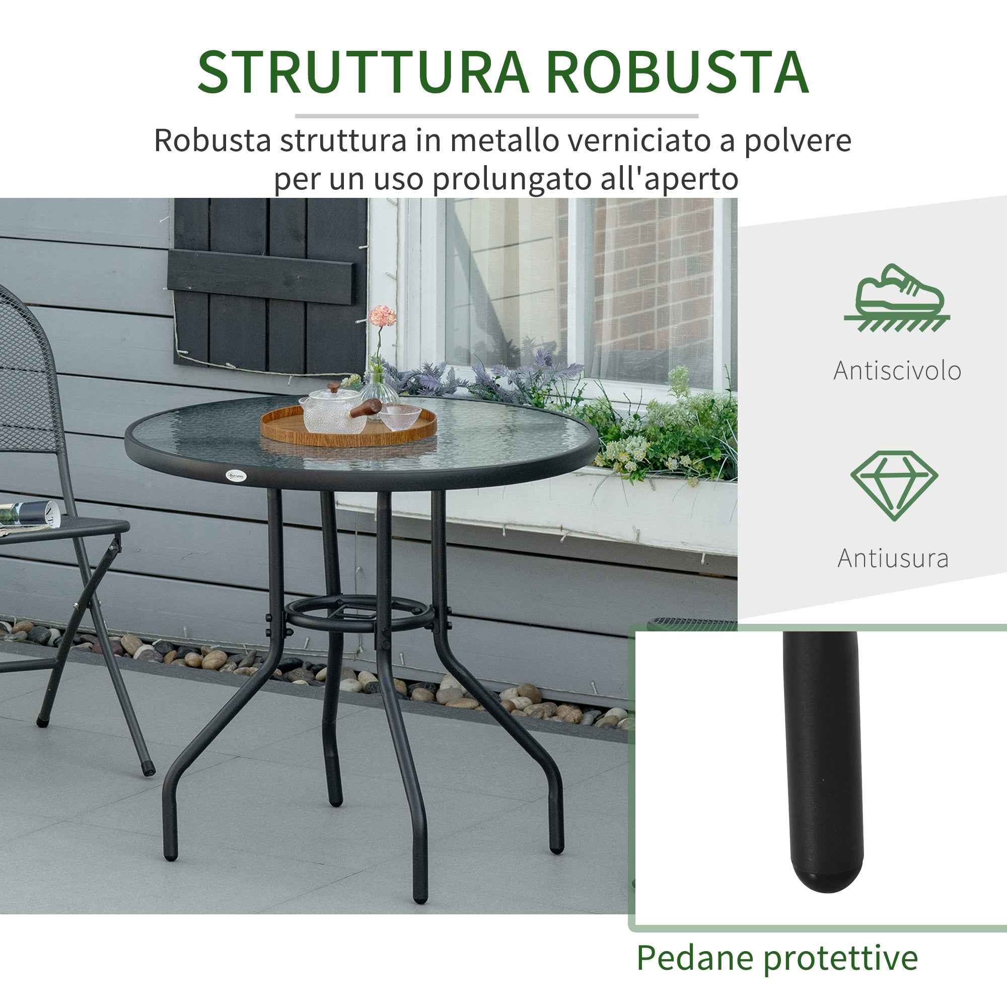 Outsunny Garden Table Round Coffee Table with Hole, 80cm, Black